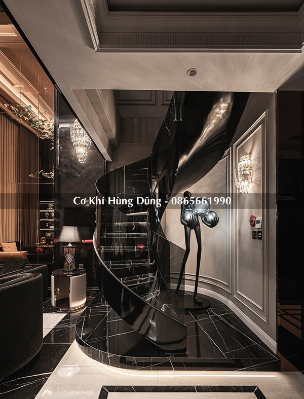 Mẫu cầu thang xoắn ốc bịt kín đáy bằng thép đẹp ấn tượng tại penthouse